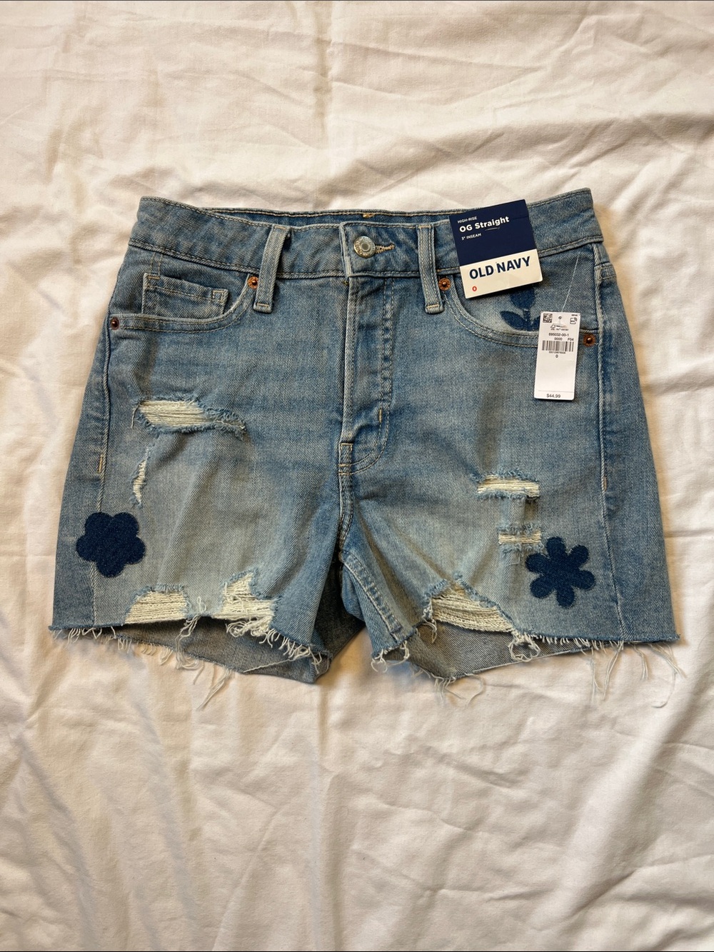 Old Navy Light Blue Denim Shorts with Dark Blue Floral Patches